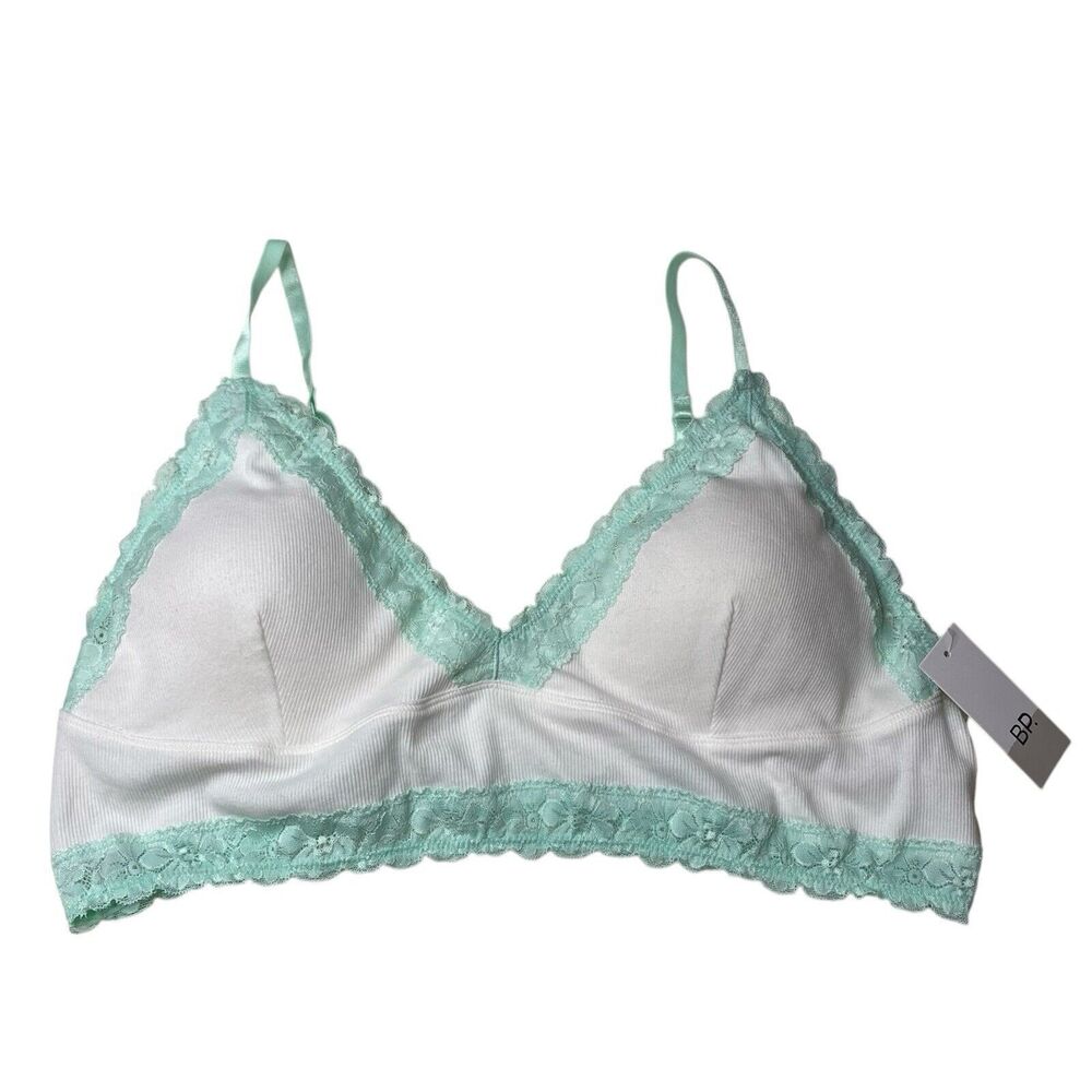 BP. White Mint Green Lace Longline Bralette Pullover Stretch Deep V XXL New NWT